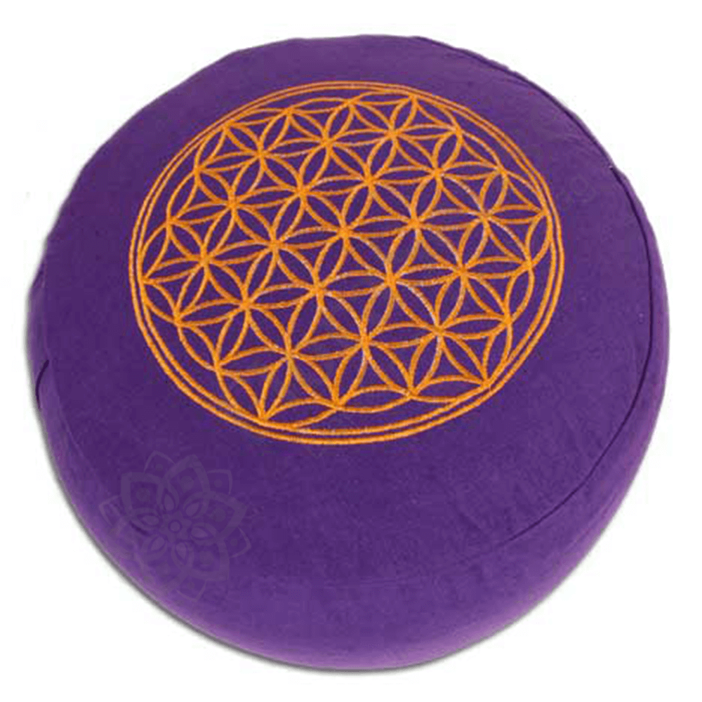 Meditációs párna - kerek - Élet virága szimbólummal - lila-narancs Meditációs párna - kerek - Élet virága szimbólummal - lila-narancs